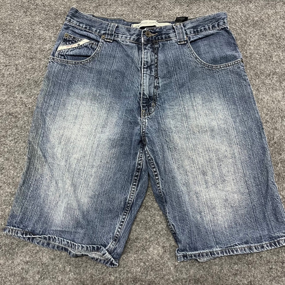 Paco Jeans Denim Shorts Mens Size 33 Blue Baggy Y2K Skater Embroidered Pockets